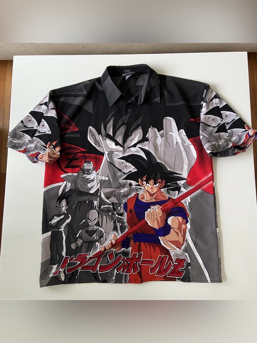 Vintage 2001 Dragon Ball Z Shirt Mens XL Goku All Over Print Anime Button Up